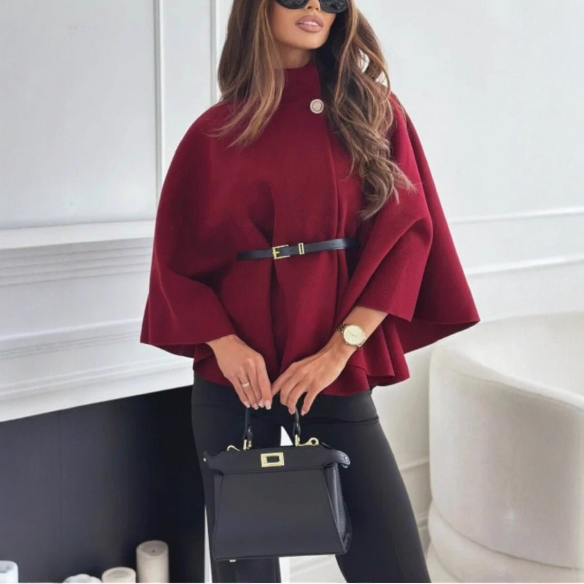 Belted Cape Jacket – Stand Collar, 13 Colours – view 6 of 21
