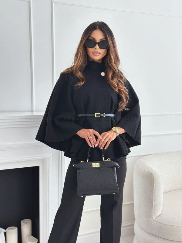 Belted Cape Jacket – Stand Collar, 13 Colours – view 10 of 21
