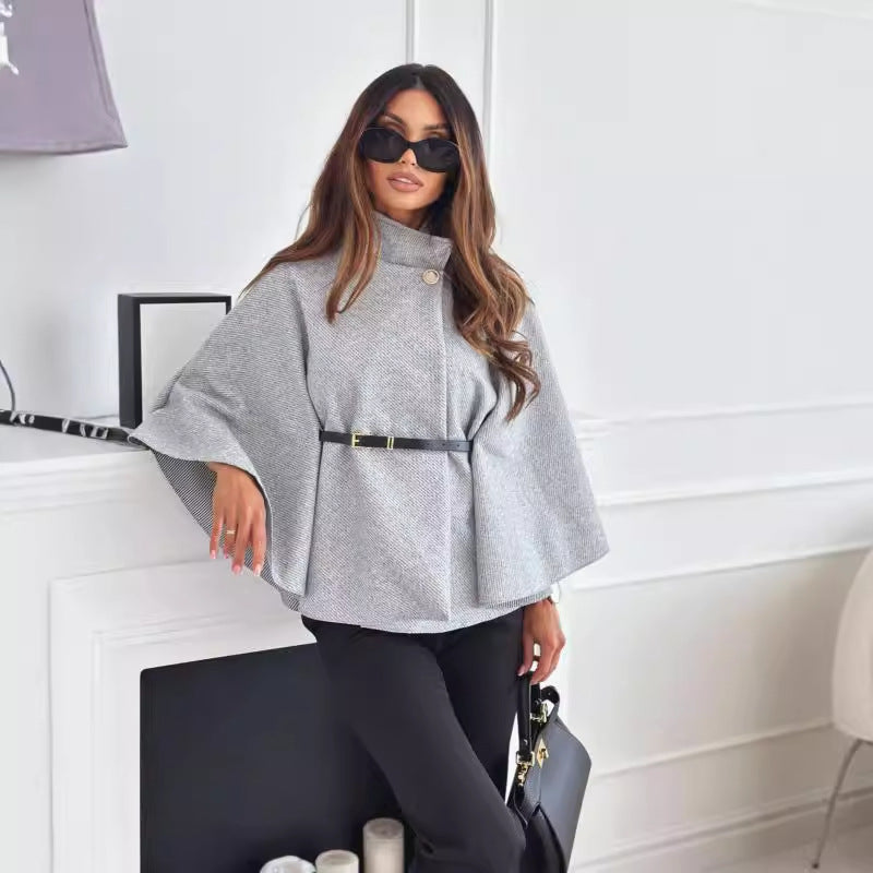 Belted Cape Jacket – Stand Collar, 13 Colours – view 5 of 21