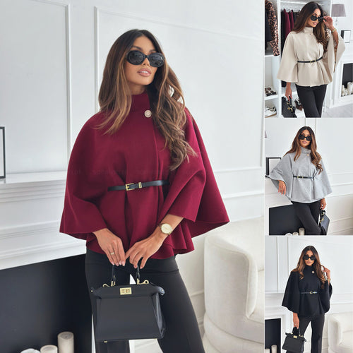 Belted Cape Jacket – Stand Collar, 13 Colours – VEYLO