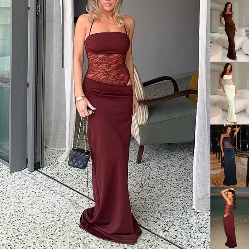 Lace Slip Maxi Dress – Y2K Style, 8 Colours – VEYLO