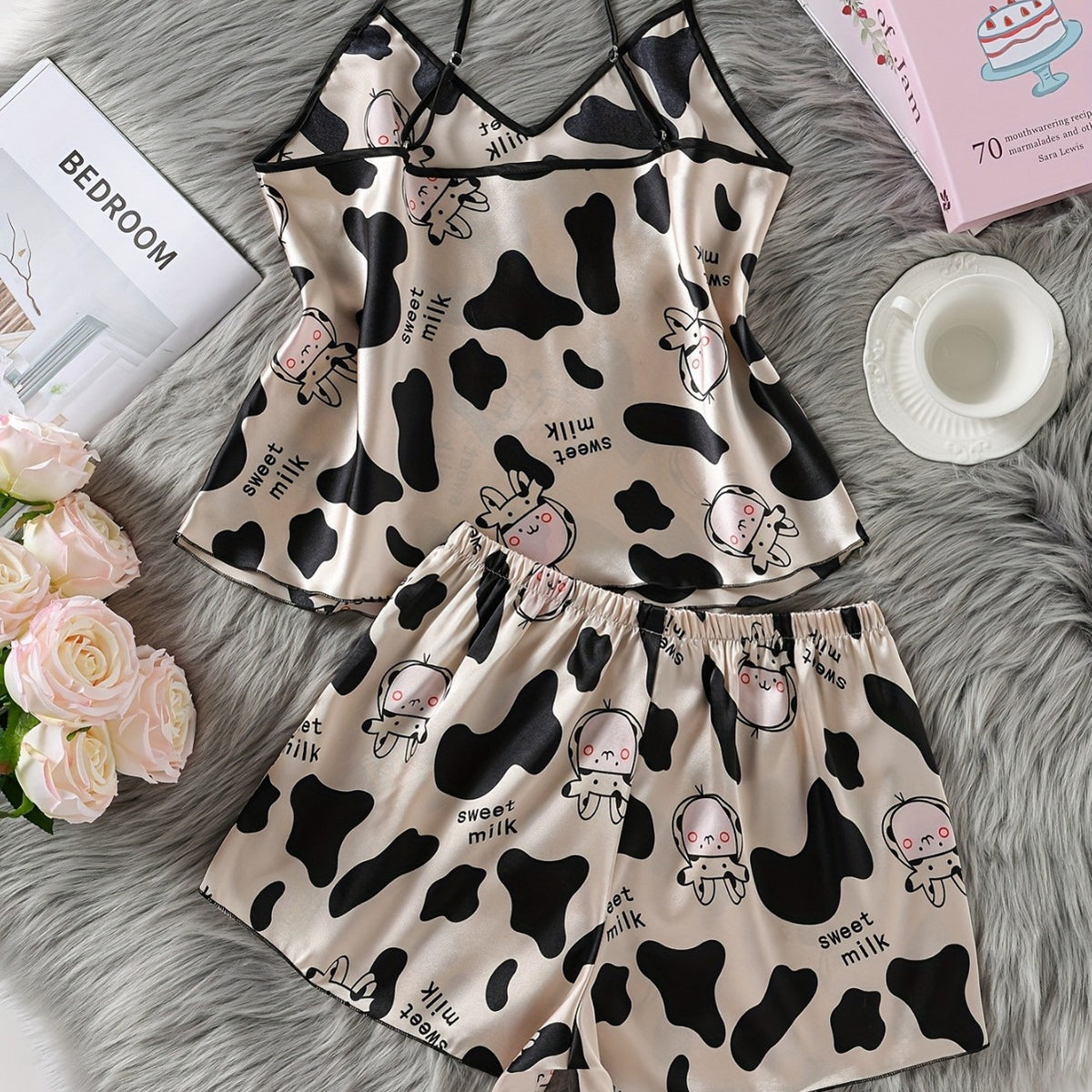 Cow Print Satin Pyjama Set – Cami & Shorts – view 5 of 6