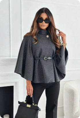 Belted Cape Jacket – Stand Collar, 13 Colours – view 15 of 21