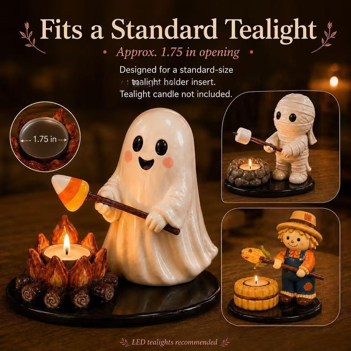 Halloween Campfire Tealight Holder – Ghost, Mummy or Scarecrow – VEYLO